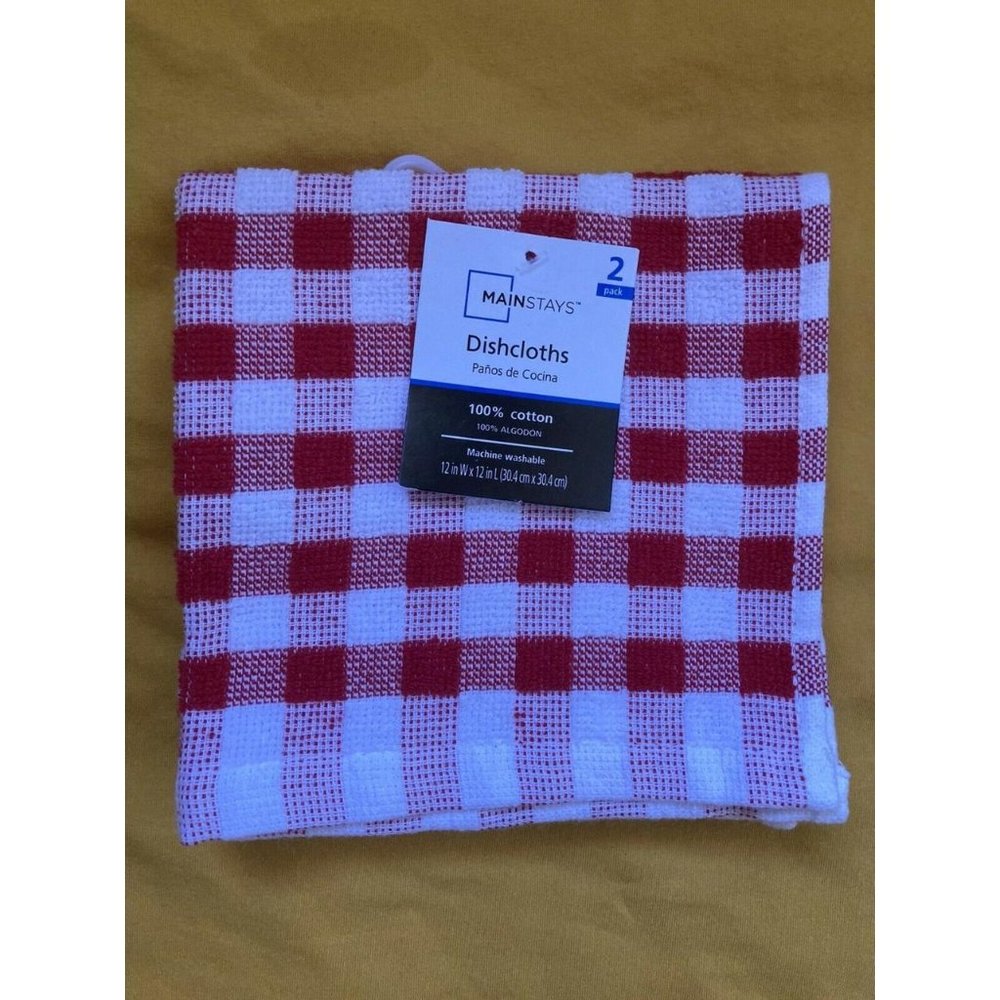 Mainstays Dish Cloth 2 Packs of  12X12 Inches Red Stripe100% Cotton